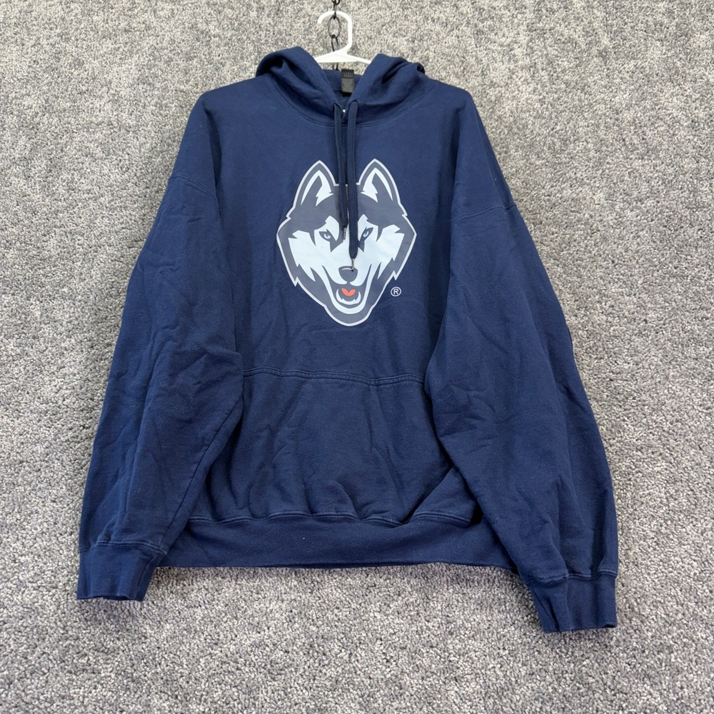 Gildan Hoodie Mens 2XL Navy Blue UConn Huskies Softstyle Midweight Pullover